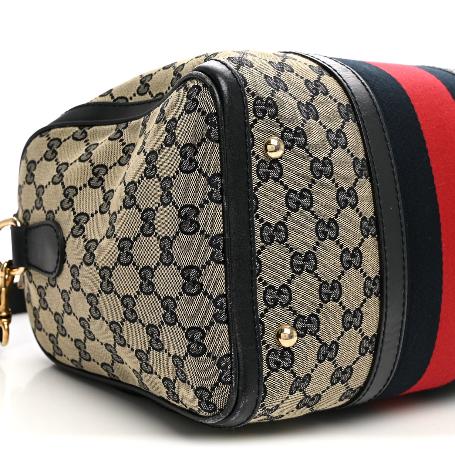 Gucci Monogram Selleria Calfskin Vintage Web Medium Boston Beige Blue 9 of 13