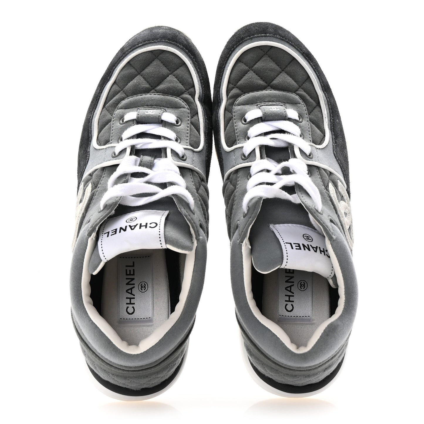 Fabric Suede Calfskin Quilted CC Sneakers 40 Dark Grey