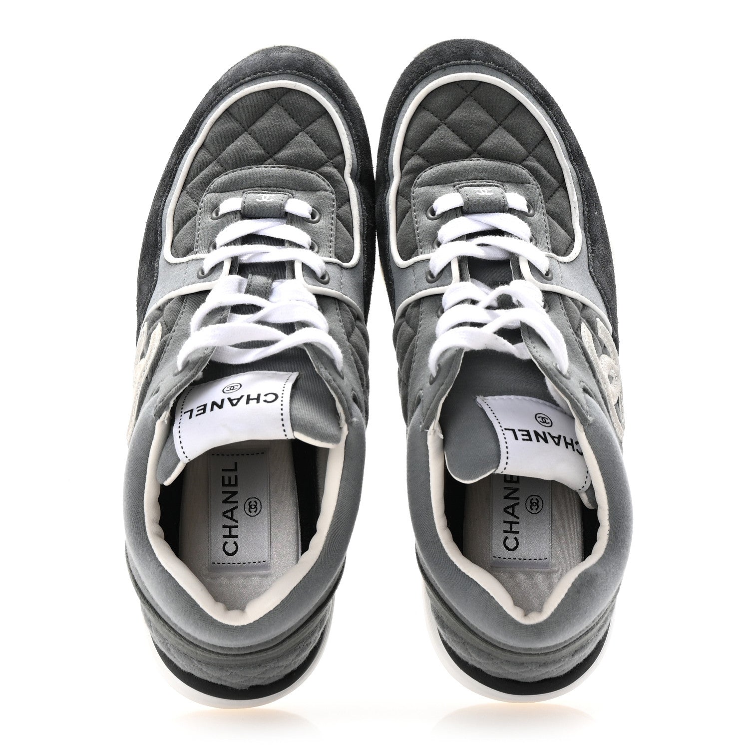 Chanel Fabric Suede Calfskin Quilted CC Sneakers 40 Dark Grey 2 of 10