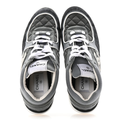 Chanel Fabric Suede Calfskin Quilted CC Sneakers 40 Dark Grey 2 of 10
