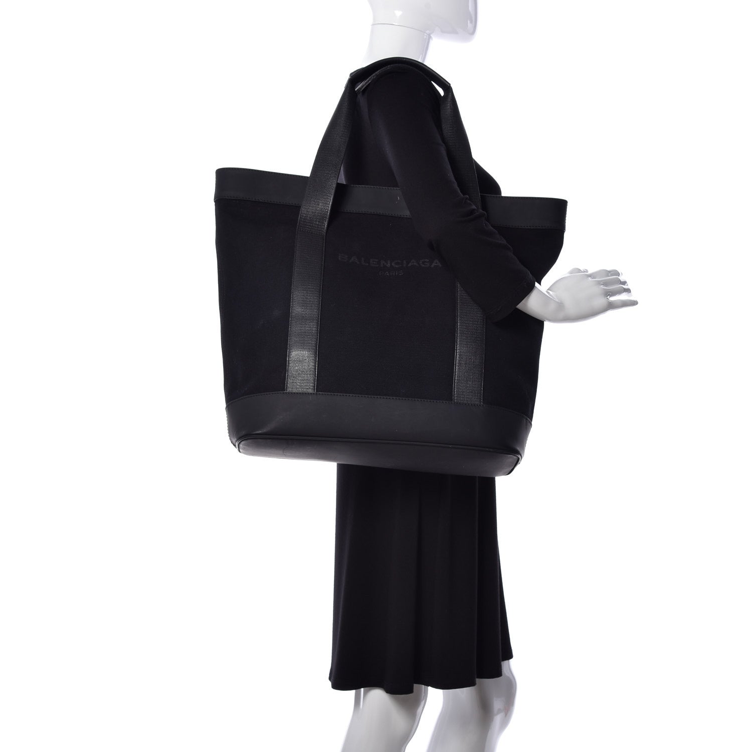 Balenciaga Rubber Calfskin Canvas Navy Tote Black 2 of 9