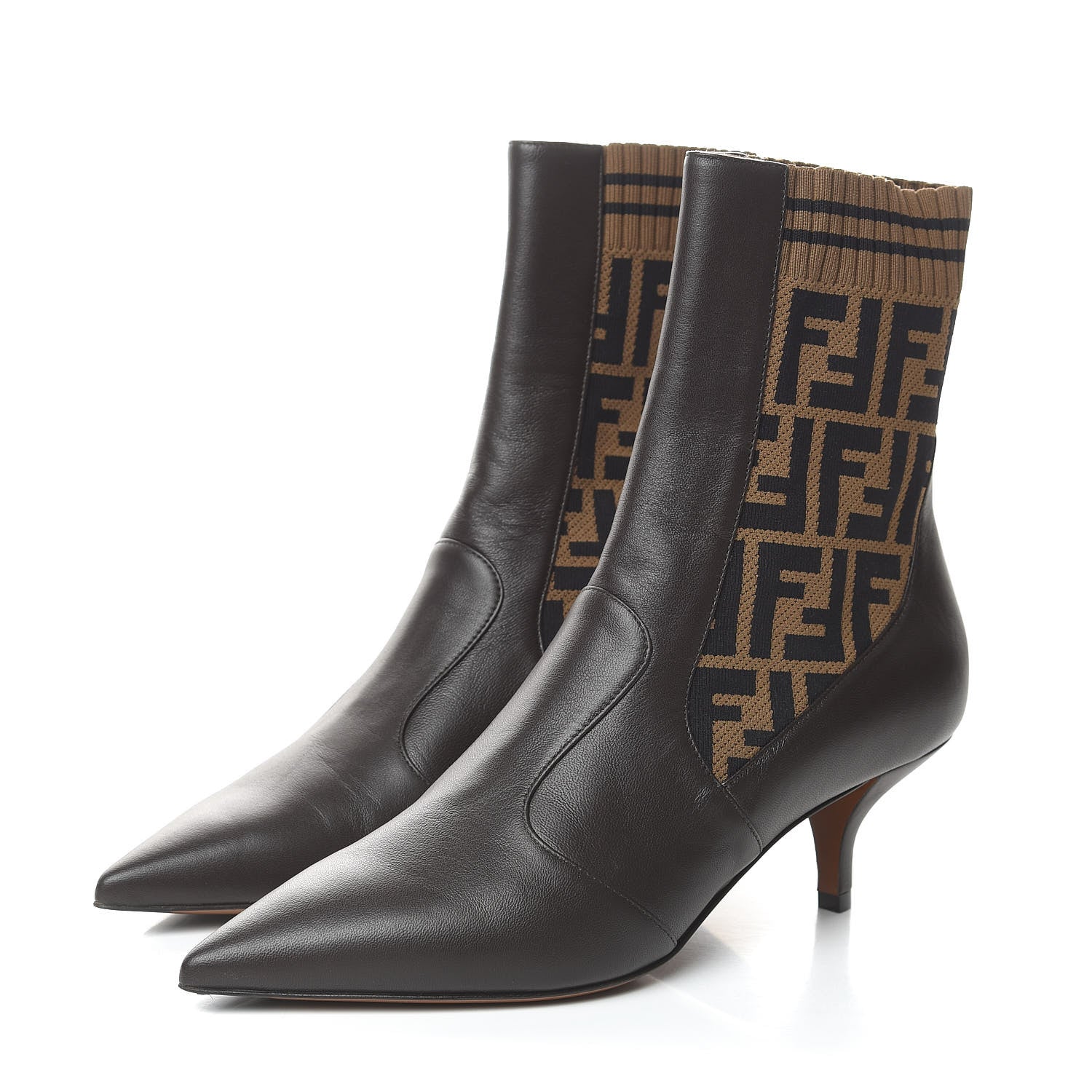 Fendi Nappa Microfiber Fabric FF Rockoko Sock Boots 39 Ebano Tobacco Black 3 of 8