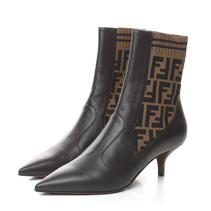 Fendi Nappa Microfiber Fabric FF Rockoko Sock Boots 39 Ebano Tobacco Black 3 of 8