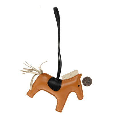 Hermes Milo Lambskin Grigri Rodeo Horse Bag Charm MM Sesame Craie Noir 2 of 6