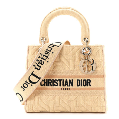 Christian Dior Raffia Woven 3D Embroidered Medium Lady D-Lite Natural Black 1 of 10