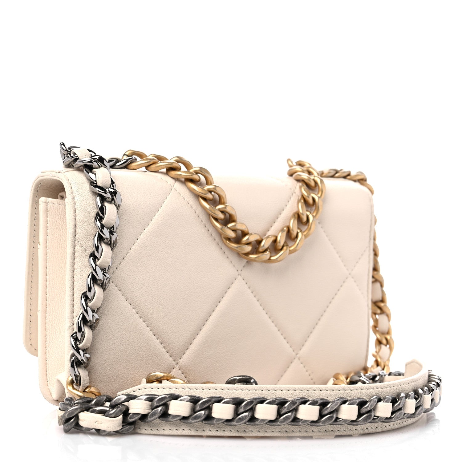 Chanel Goatskin Quilted Chanel 19 Wallet On Chain WOC Light Beige 3 of 13