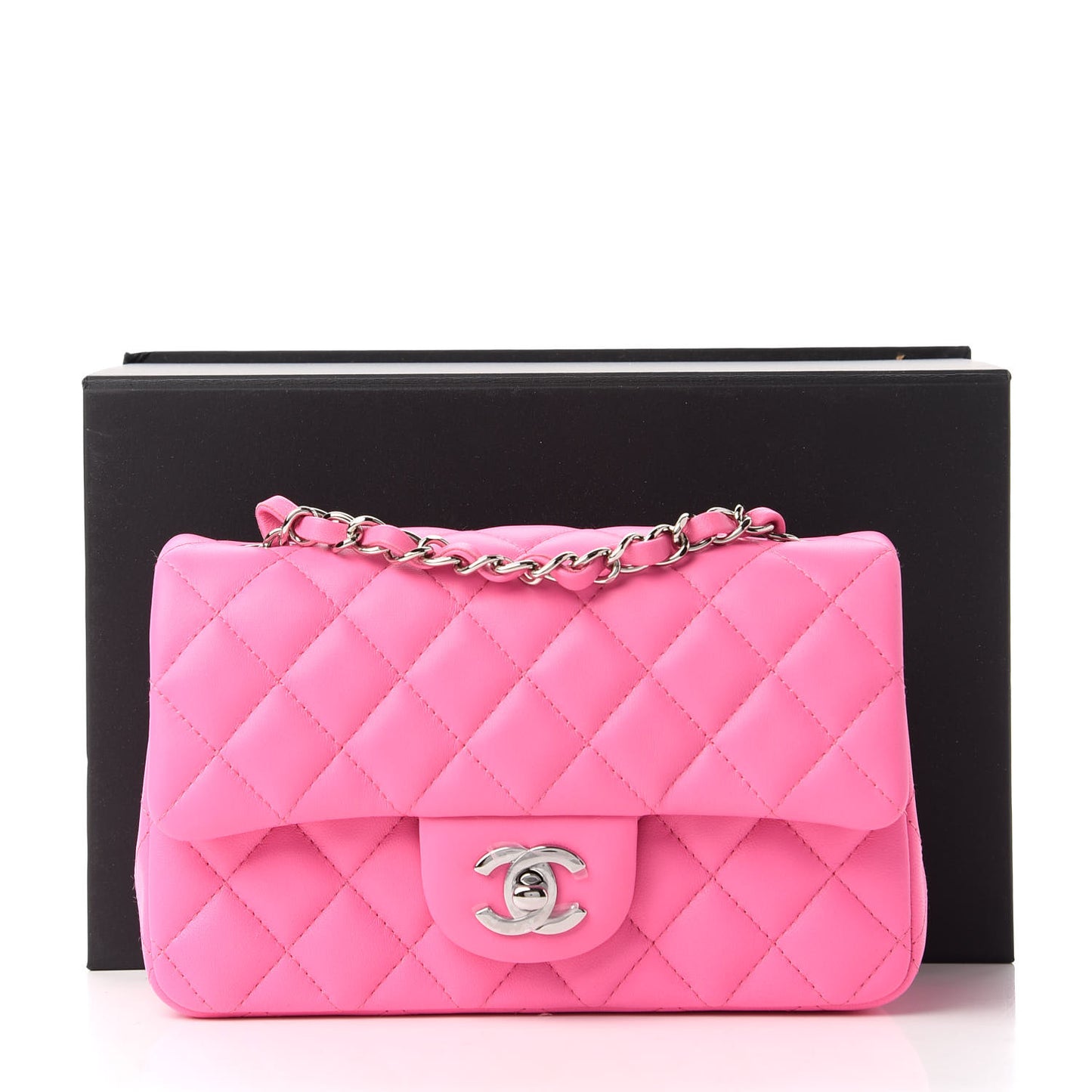Lambskin Quilted Mini Rectangular Flap Neon Pink