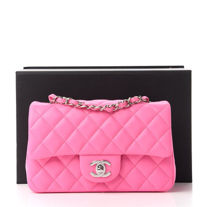 Chanel Lambskin Quilted Mini Rectangular Flap Neon Pink 11 of 11