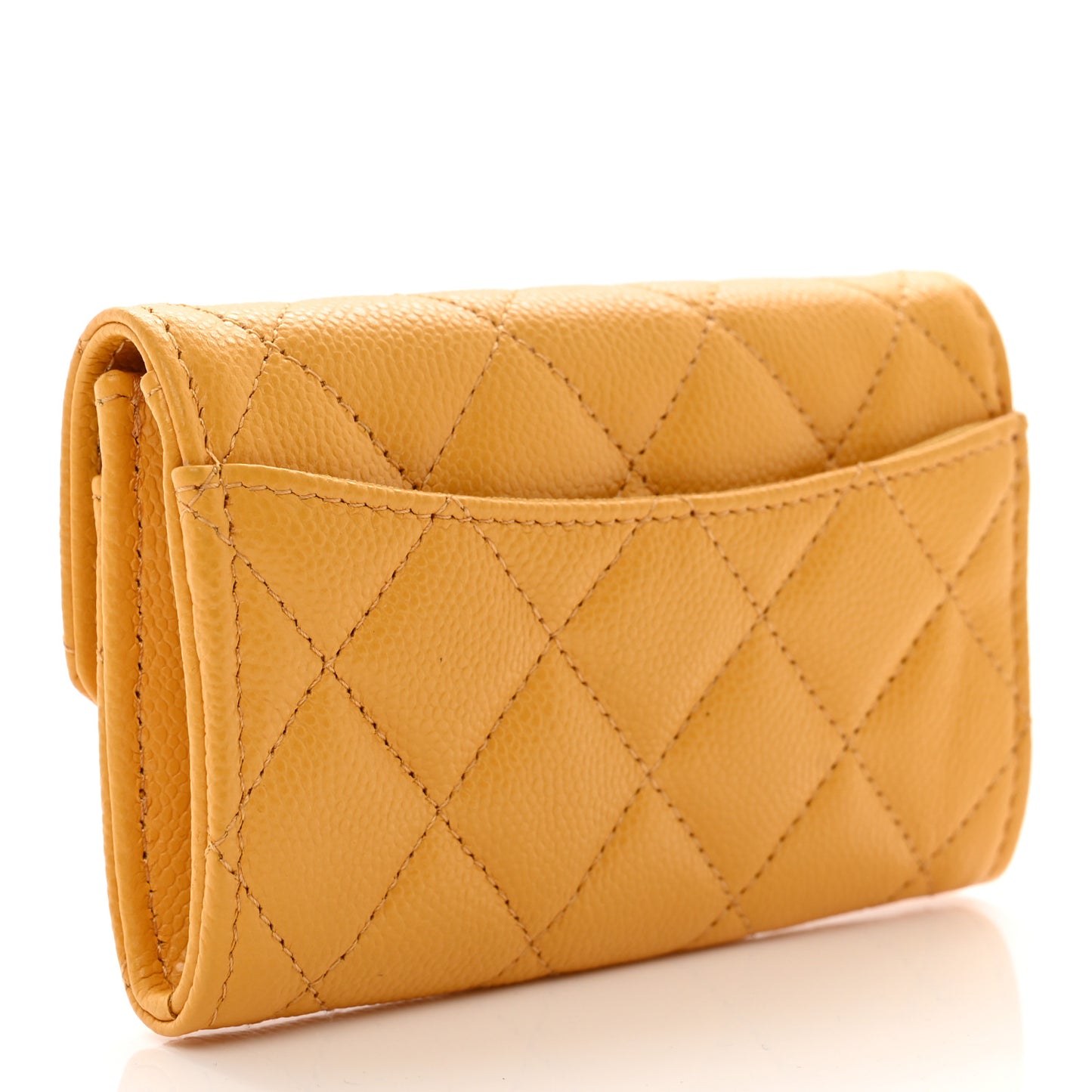 Caviar Quilted Flap Card Holder Wallet Yellow