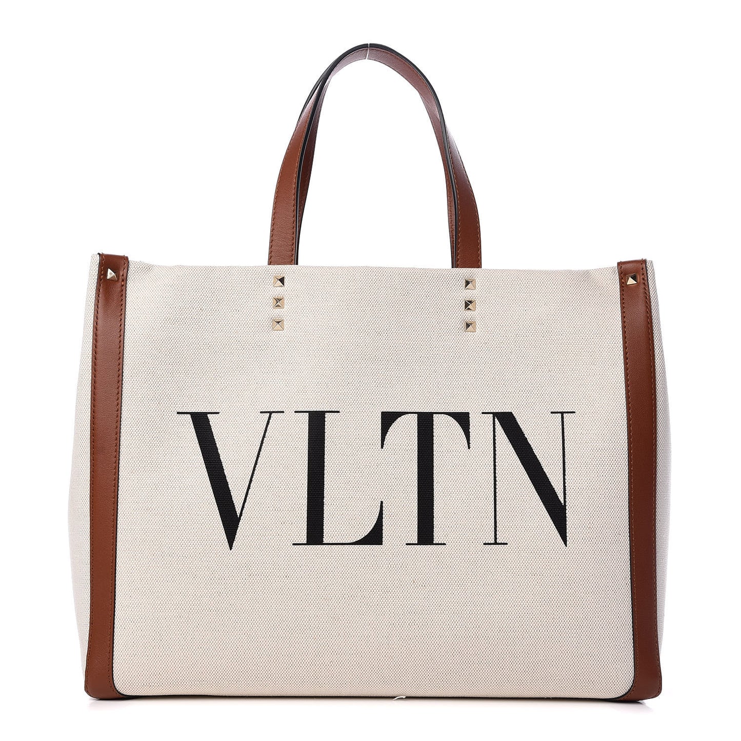 Canvas VLTN Print Small Tote Cognac