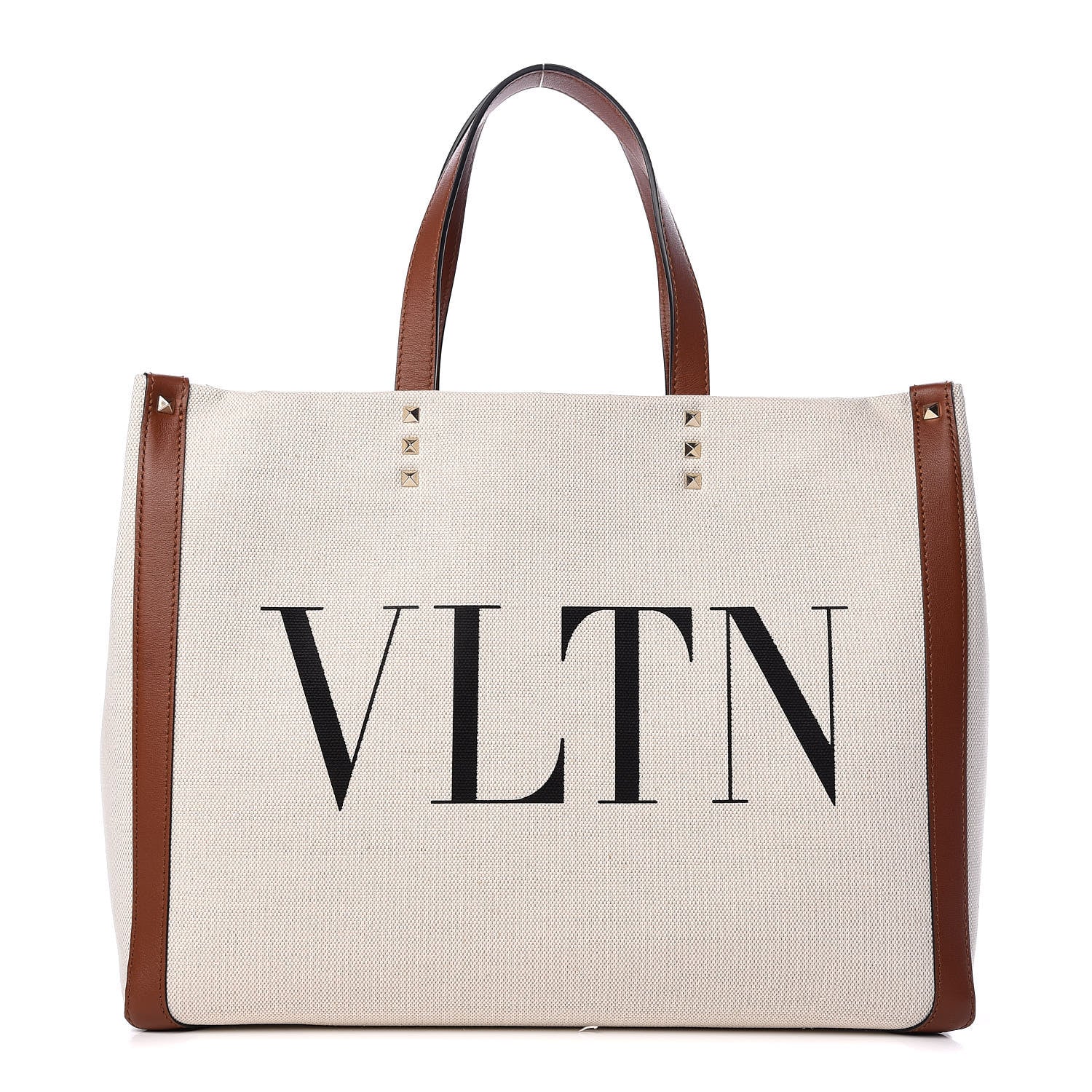 Valentino Garavani Canvas VLTN Print Small Tote Cognac 1 of 9