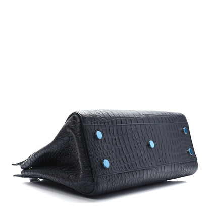 Saint Laurent Calfskin Crocodile Embossed Medium Cabas Rive Gauche Black 4 of 9