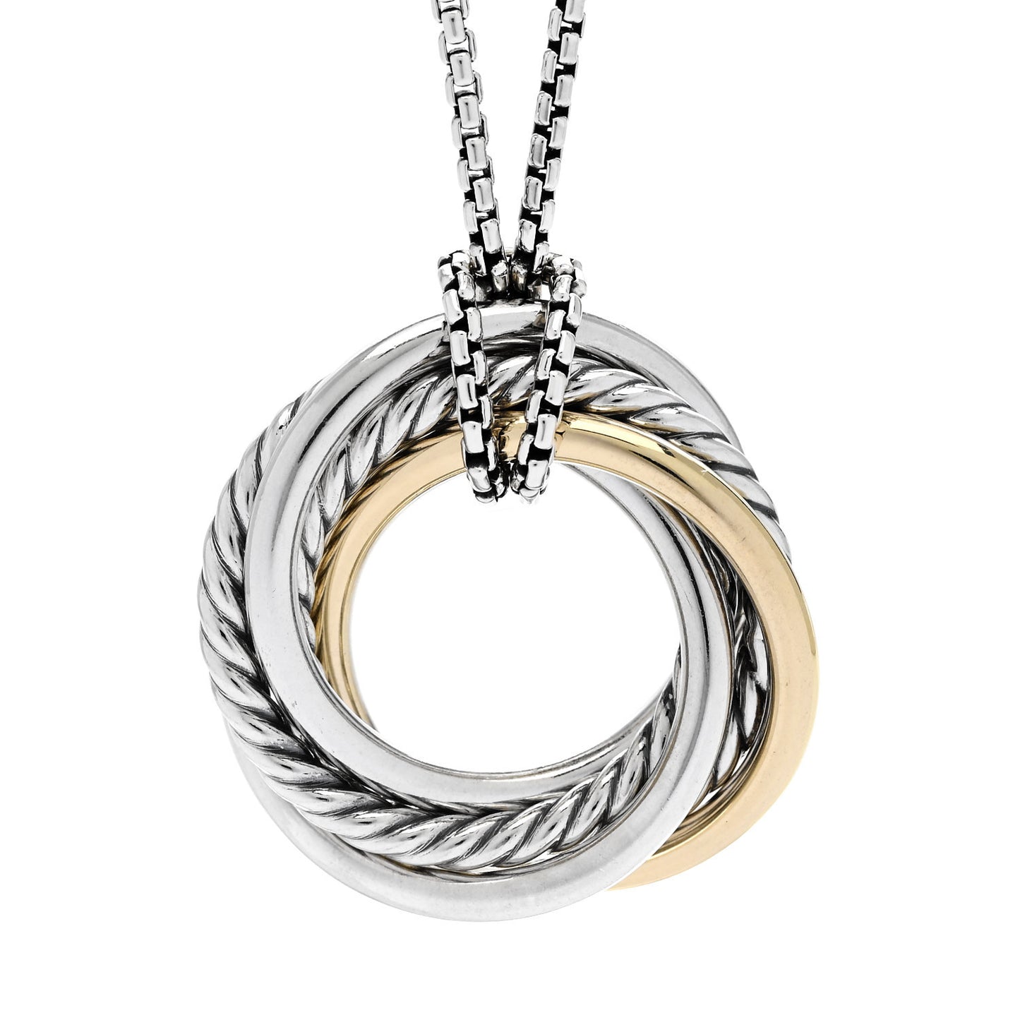 Sterling Silver 14K Yellow Gold 28mm Crossover Pendant Necklace
