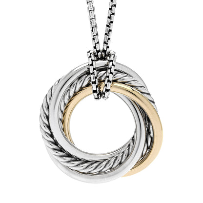 David Yurman Sterling Silver 14K Yellow Gold 28mm Crossover Pendant Necklace 4 of 5