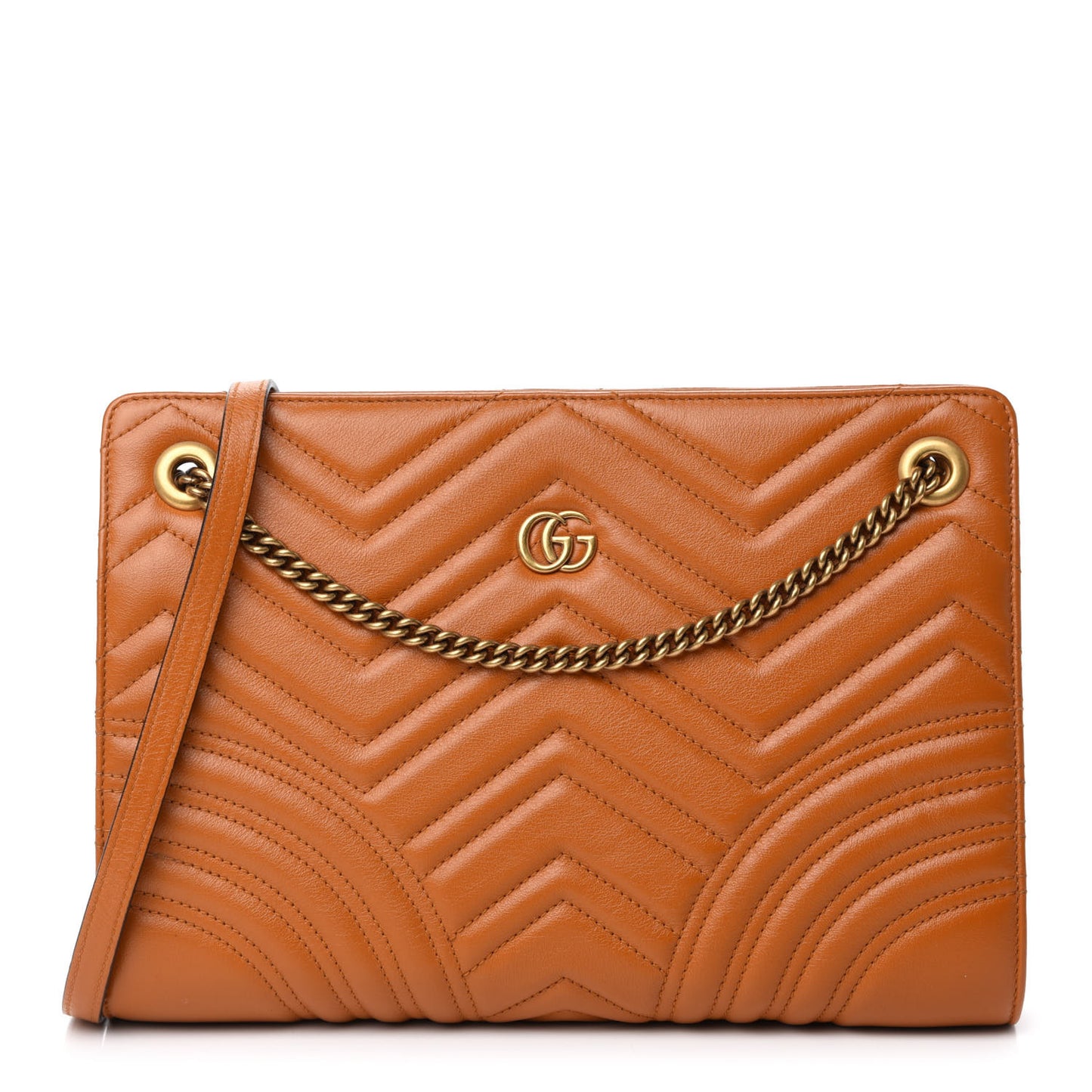 Azalea Calfskin Matelasse Heart Medium GG Marmont Slim Shoulder Bag Cognac