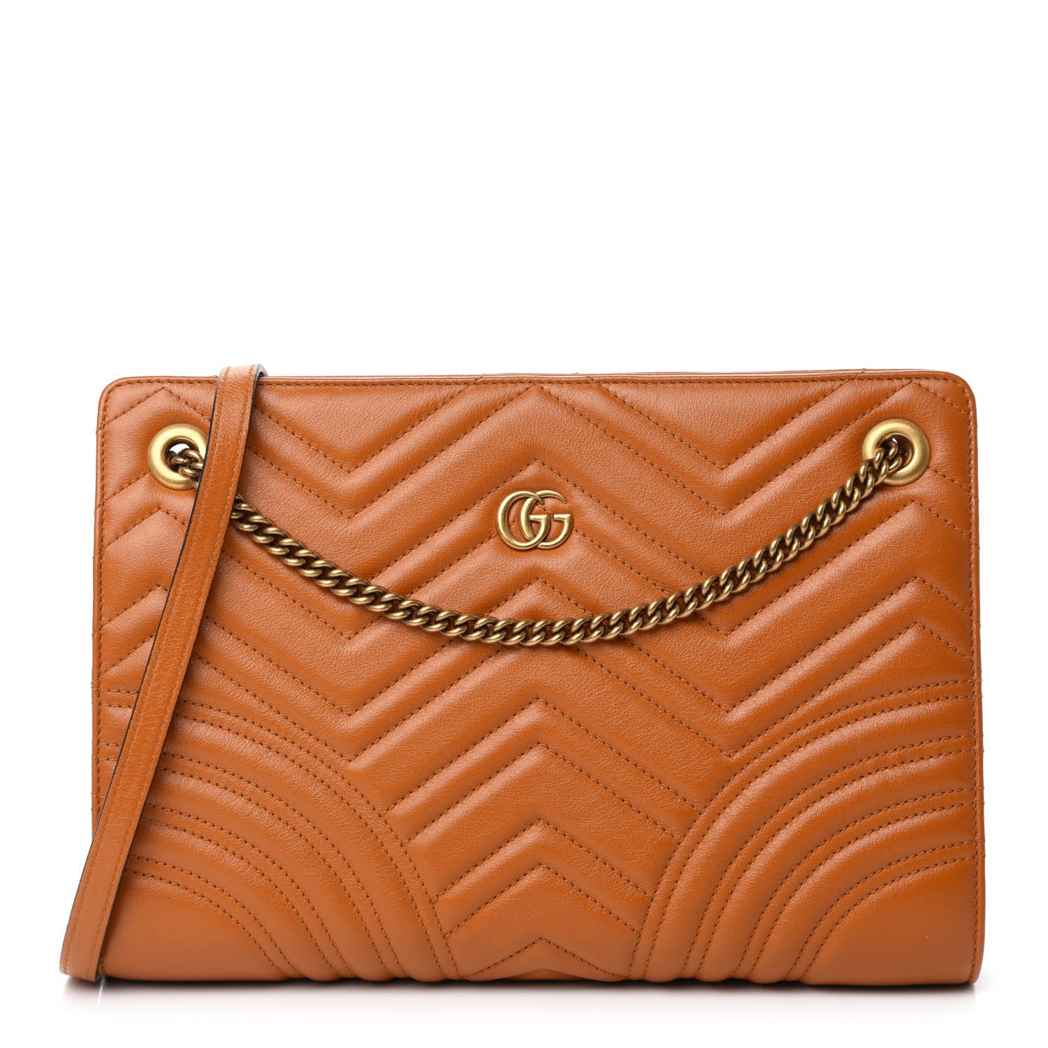 Gucci Azalea Calfskin Matelasse Heart Medium GG Marmont Slim Shoulder Bag Cognac 1 of 10