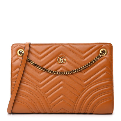 Gucci Azalea Calfskin Matelasse Heart Medium GG Marmont Slim Shoulder Bag Cognac 1 of 10