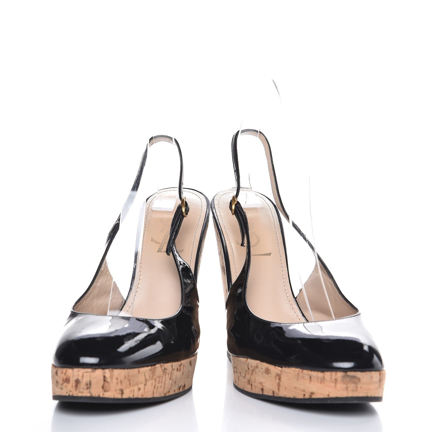 Saint Laurent Patent Cork Lili 100 Wedge Sandals 37 Black 6 of 13