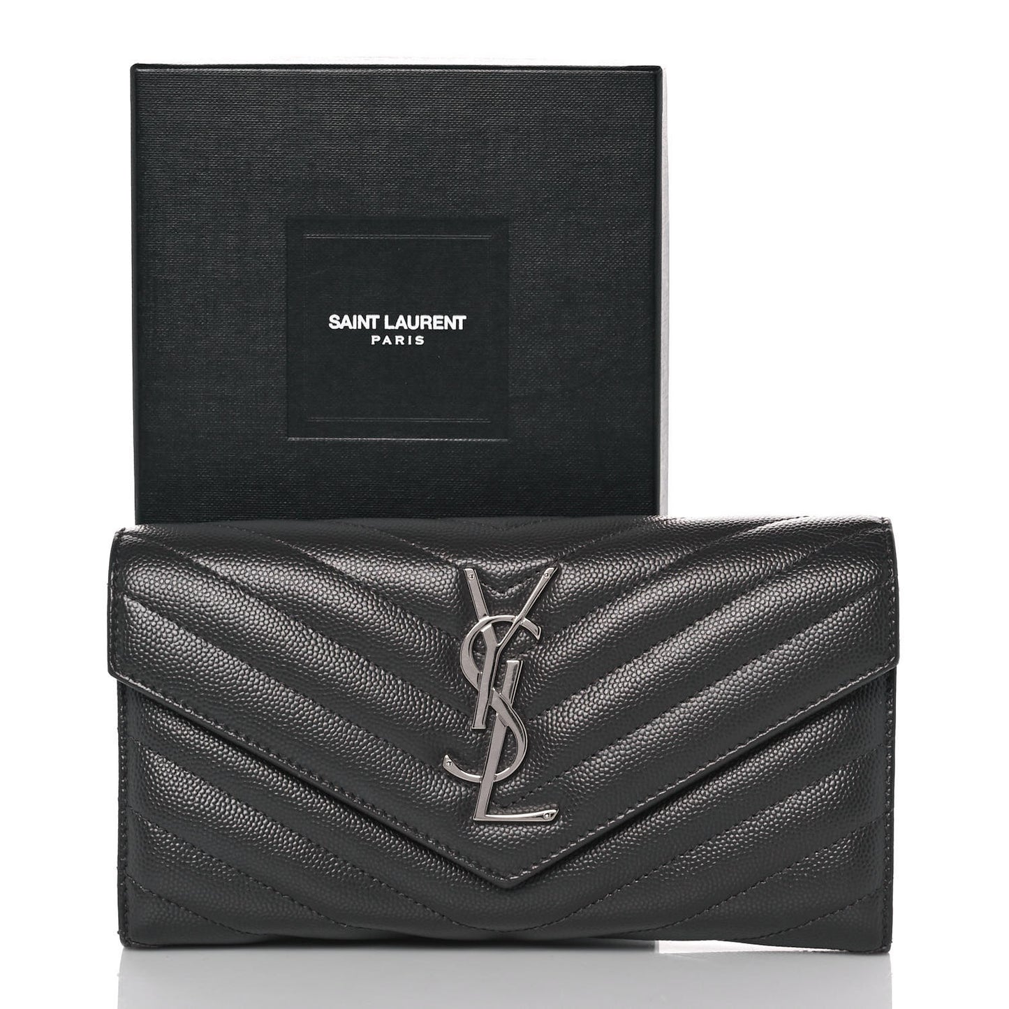 Grain De Poudre Matelasse Chevron Monogram Flap Wallet Coal