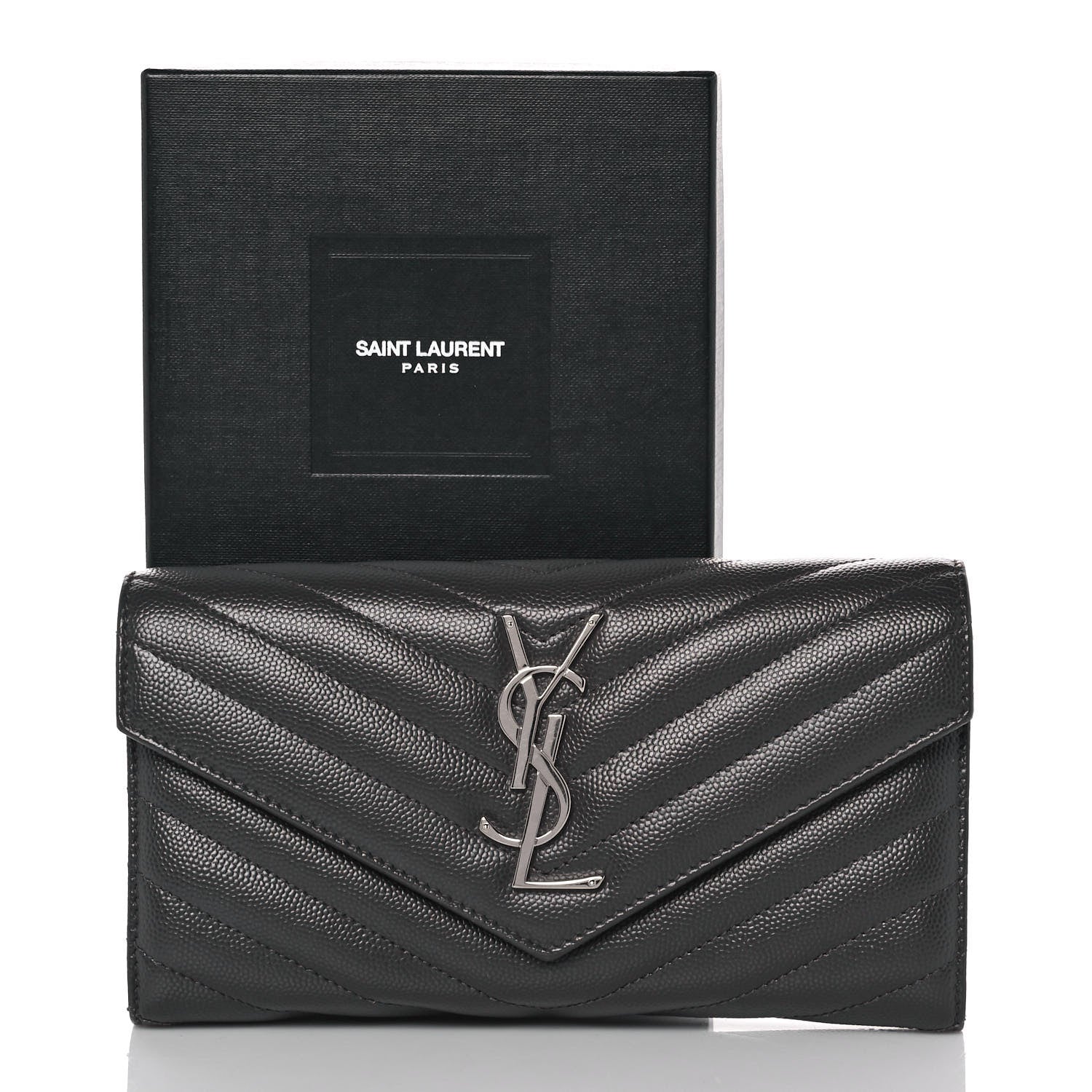 Saint Laurent Grain De Poudre Matelasse Chevron Monogram Flap Wallet Coal 11 of 11