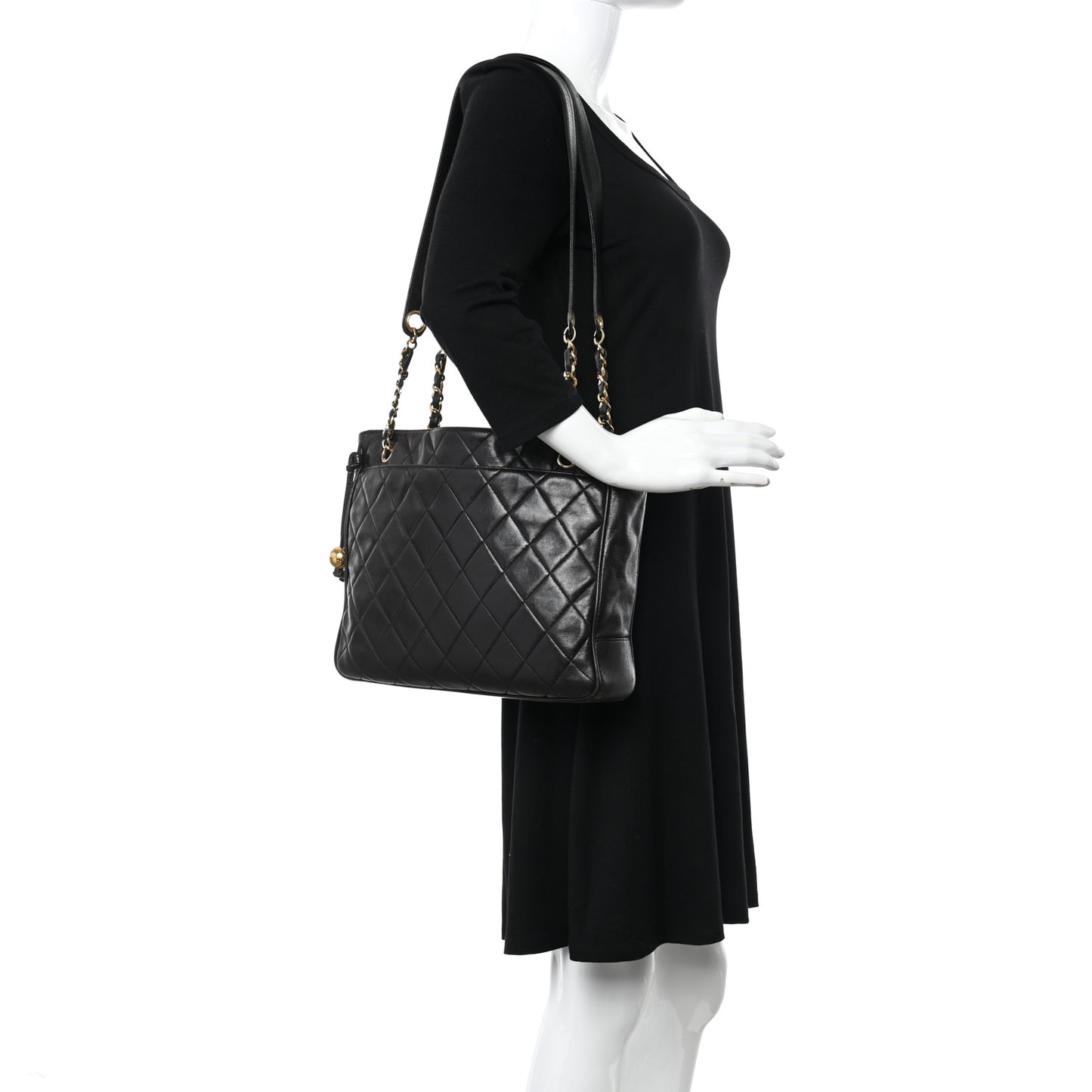 Lambskin Quilted Shopping Tote Black