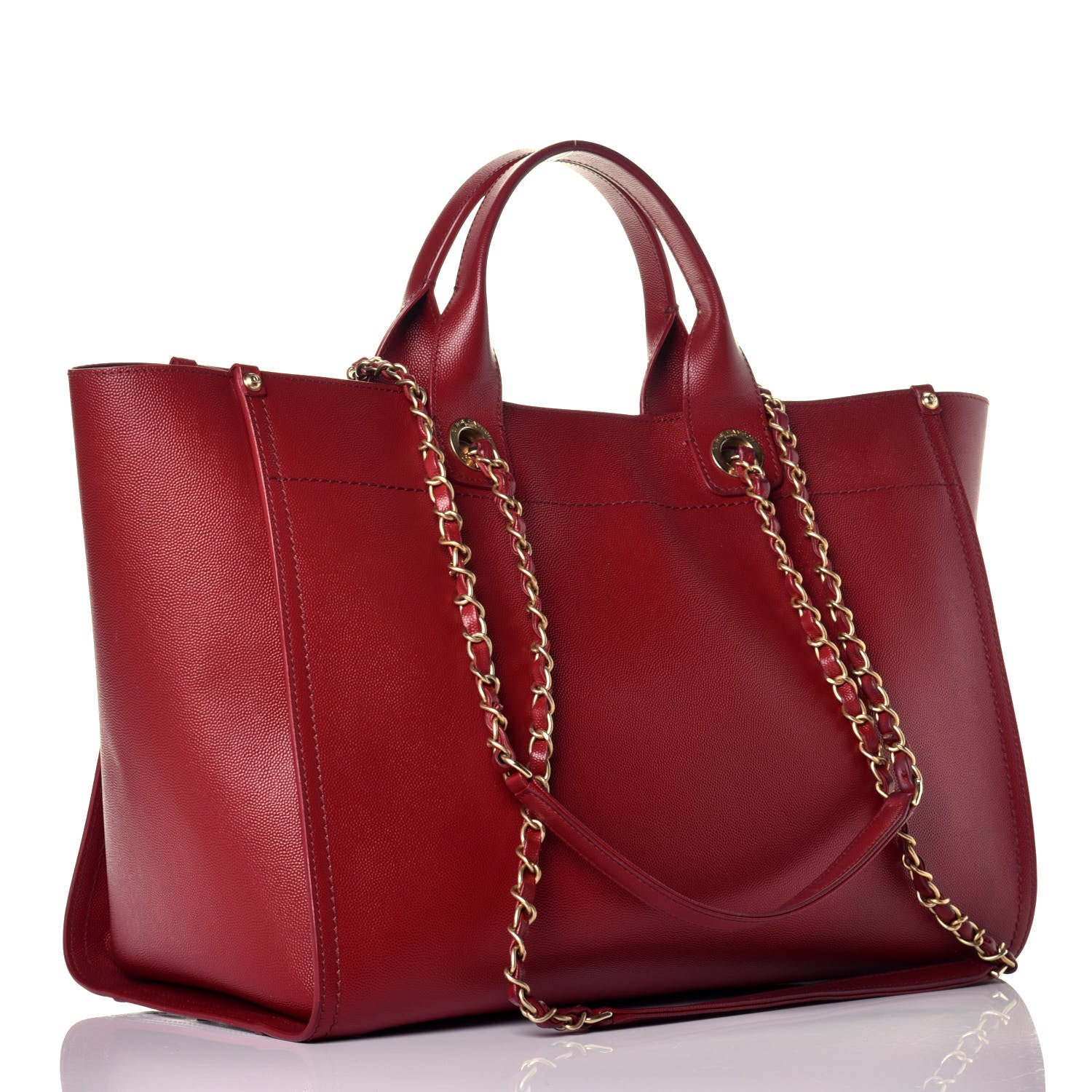 Chanel Caviar Medium Studded Deauville Tote Red 4 of 9