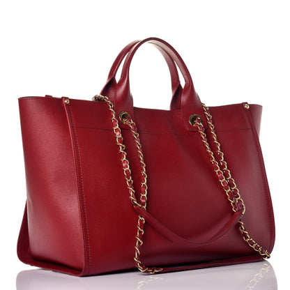 Chanel Caviar Medium Studded Deauville Tote Red 4 of 9