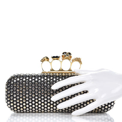 Alexander McQueen Lambskin Studded Skull Knuckle Box Clutch Black 2 of 17