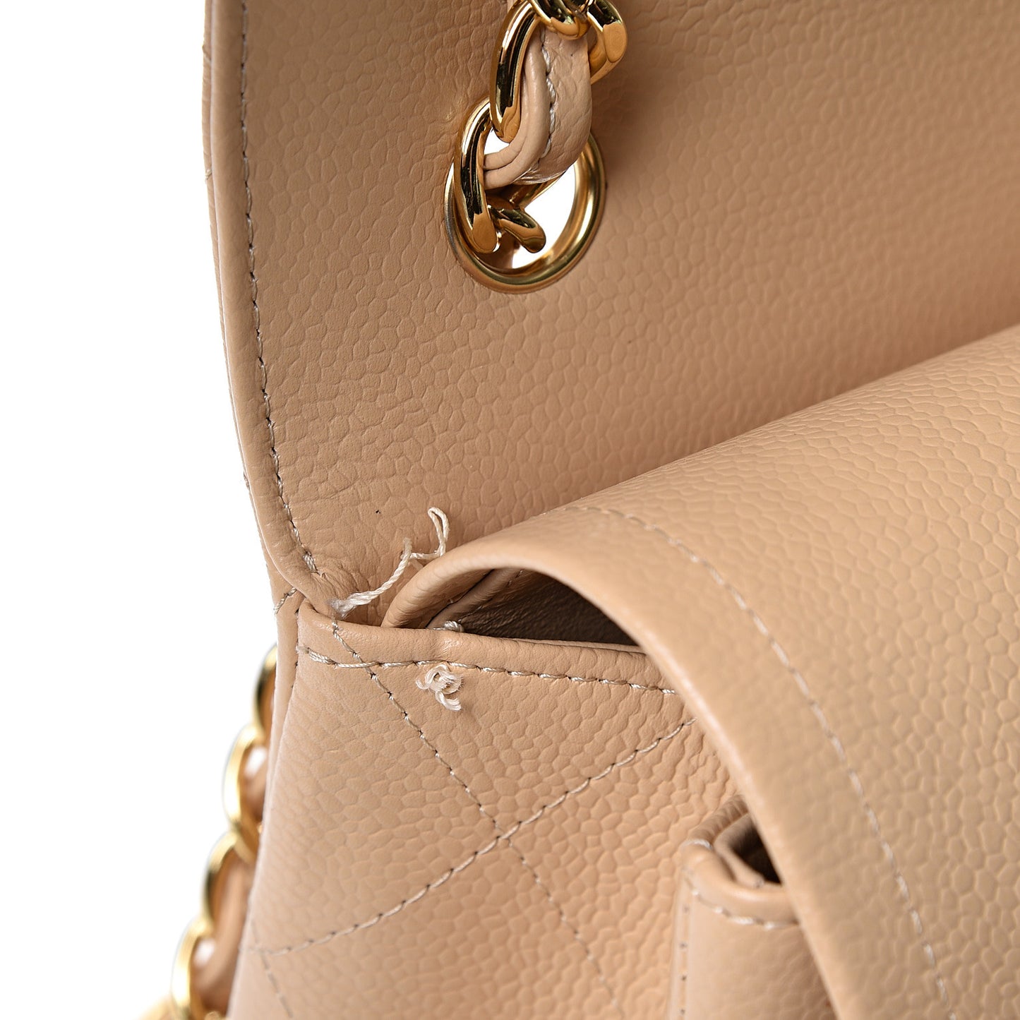 Caviar Quilted Jumbo Double Flap Beige