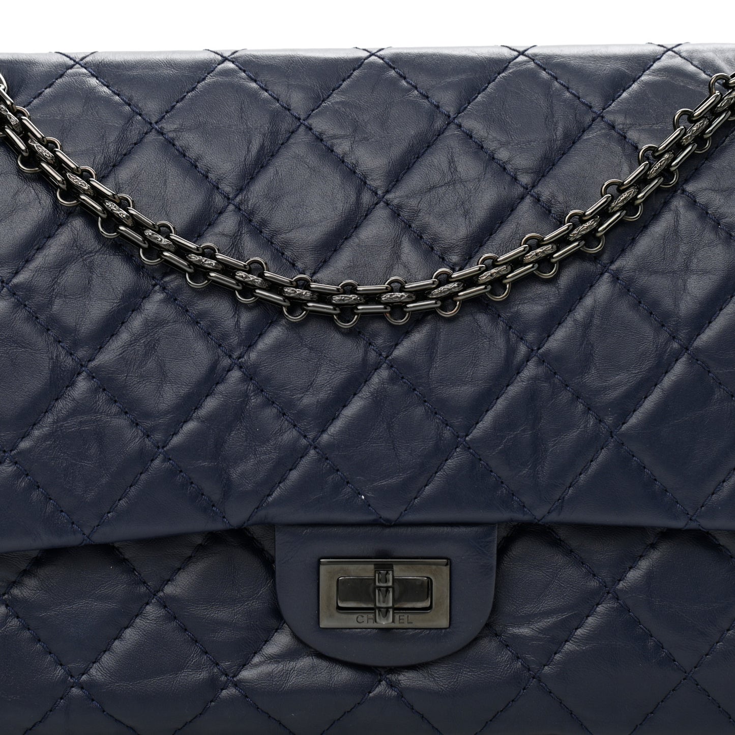 Aged Calfskin Quilted 2.55 Reissue 226 Flap Navy Blue