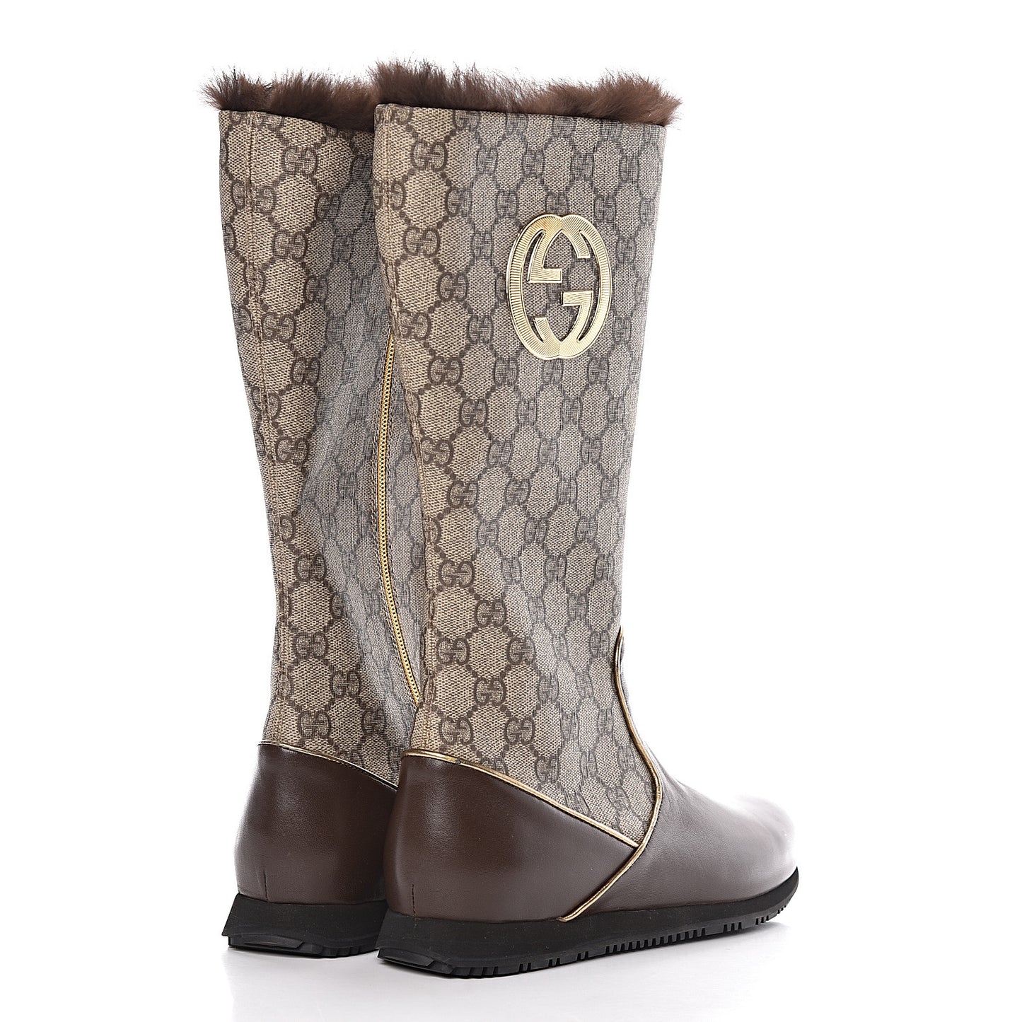 GG Plus Monogram Knee High Boots 38 Beige Ebene