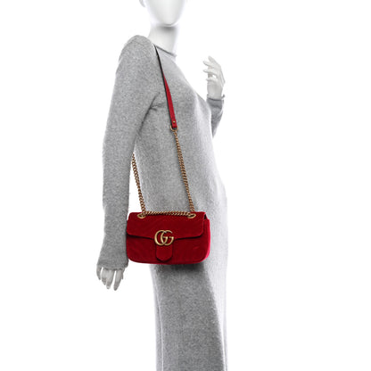 Gucci Velvet Matelasse Small GG Marmont Shoulder Bag Hibiscus Red 2 of 10