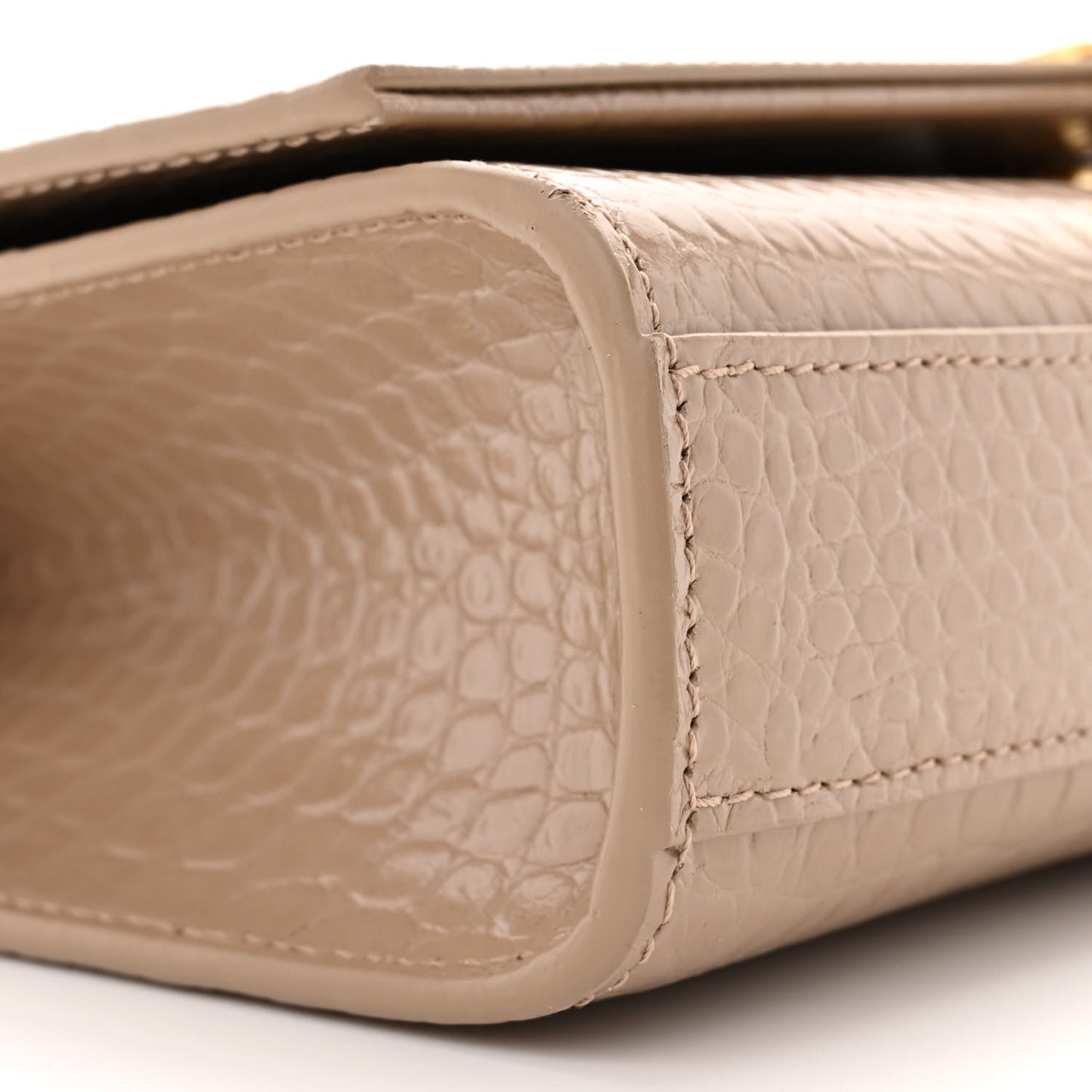 Calfskin Crocodile Embossed Medium Classic Monogram Kate Tassel Satchel Dark Beige