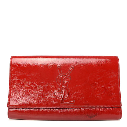 Saint Laurent Textured Patent Monogram Large Belle De Jour Clutch Red 1 of 7