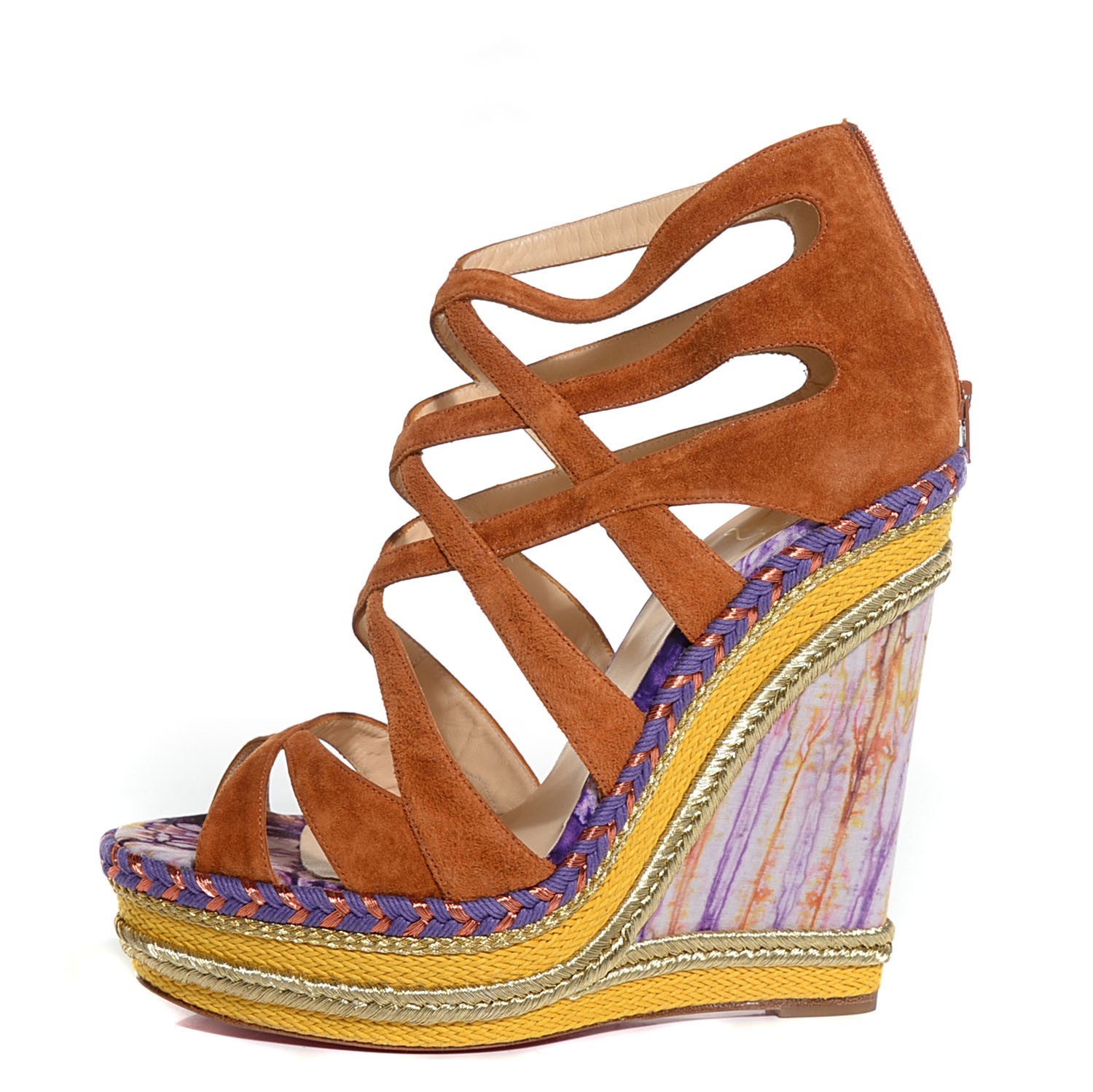 Christian Louboutin Suede Tosca 140 Platform Wedge Sandals 39 Fauve 1 of 7