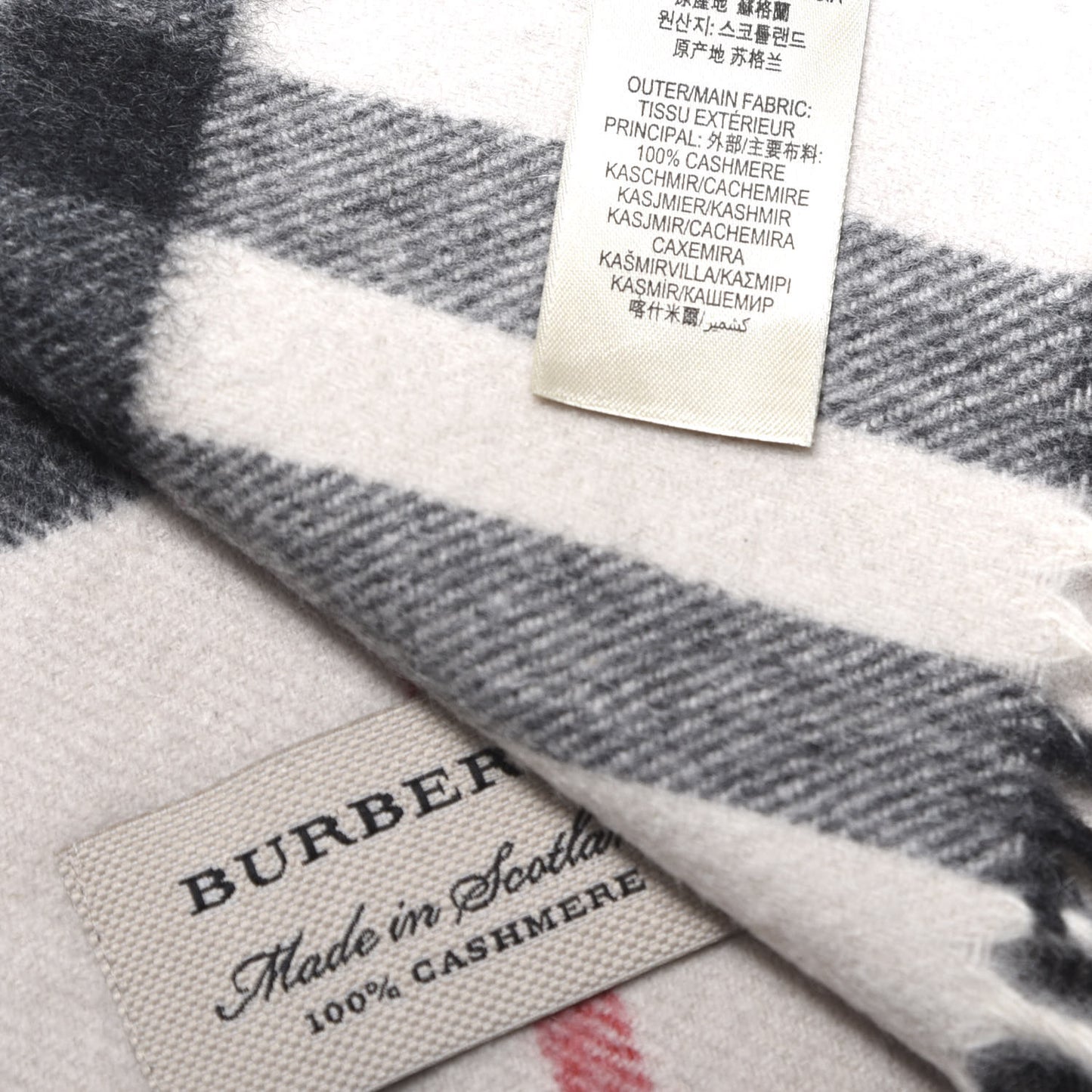 Cashmere Giant Check Fringe Scarf Stone