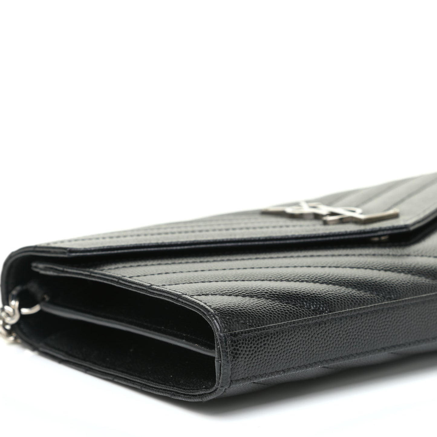 Grain De Poudre Matelasse Chevron Monogram Chain Wallet Black