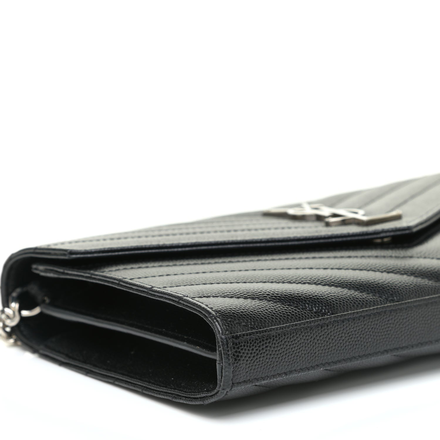 Saint Laurent Grain De Poudre Matelasse Chevron Monogram Chain Wallet Black 5 of 17