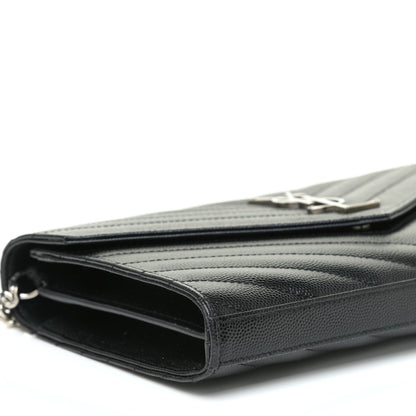 Saint Laurent Grain De Poudre Matelasse Chevron Monogram Chain Wallet Black 5 of 17