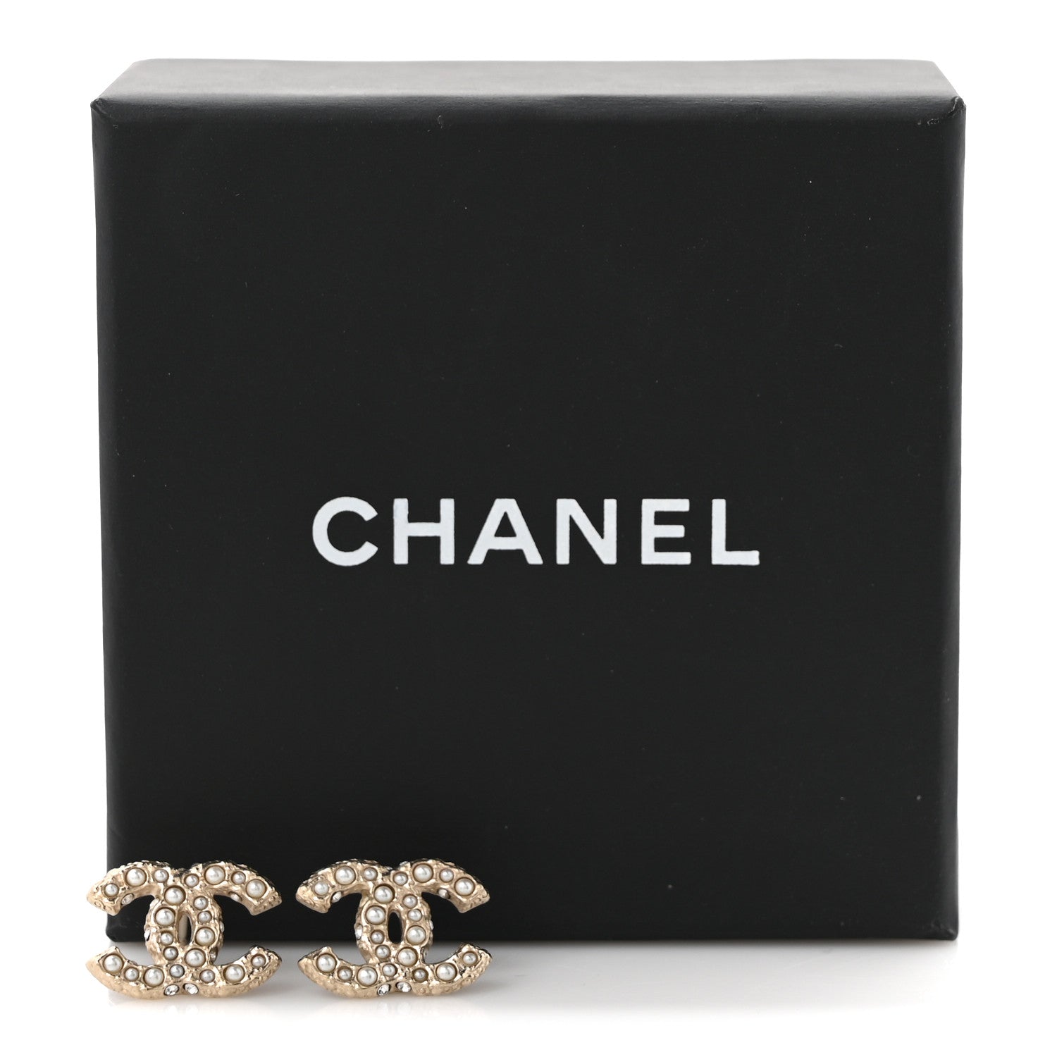Chanel Metal Graduated Pearl Crystal CC Earrings Light Gold 5 of 5
