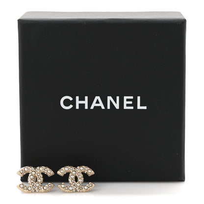 Chanel Metal Graduated Pearl Crystal CC Earrings Light Gold 5 of 5