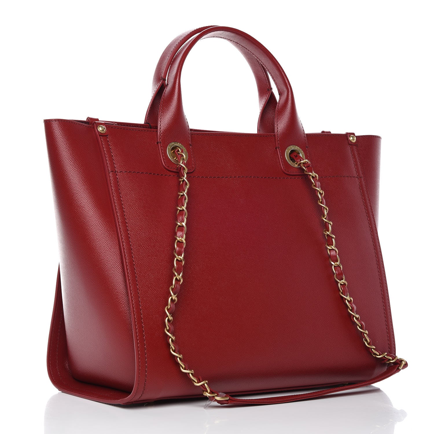 Chanel Caviar Small Studded Deauville Tote Red 3 of 9