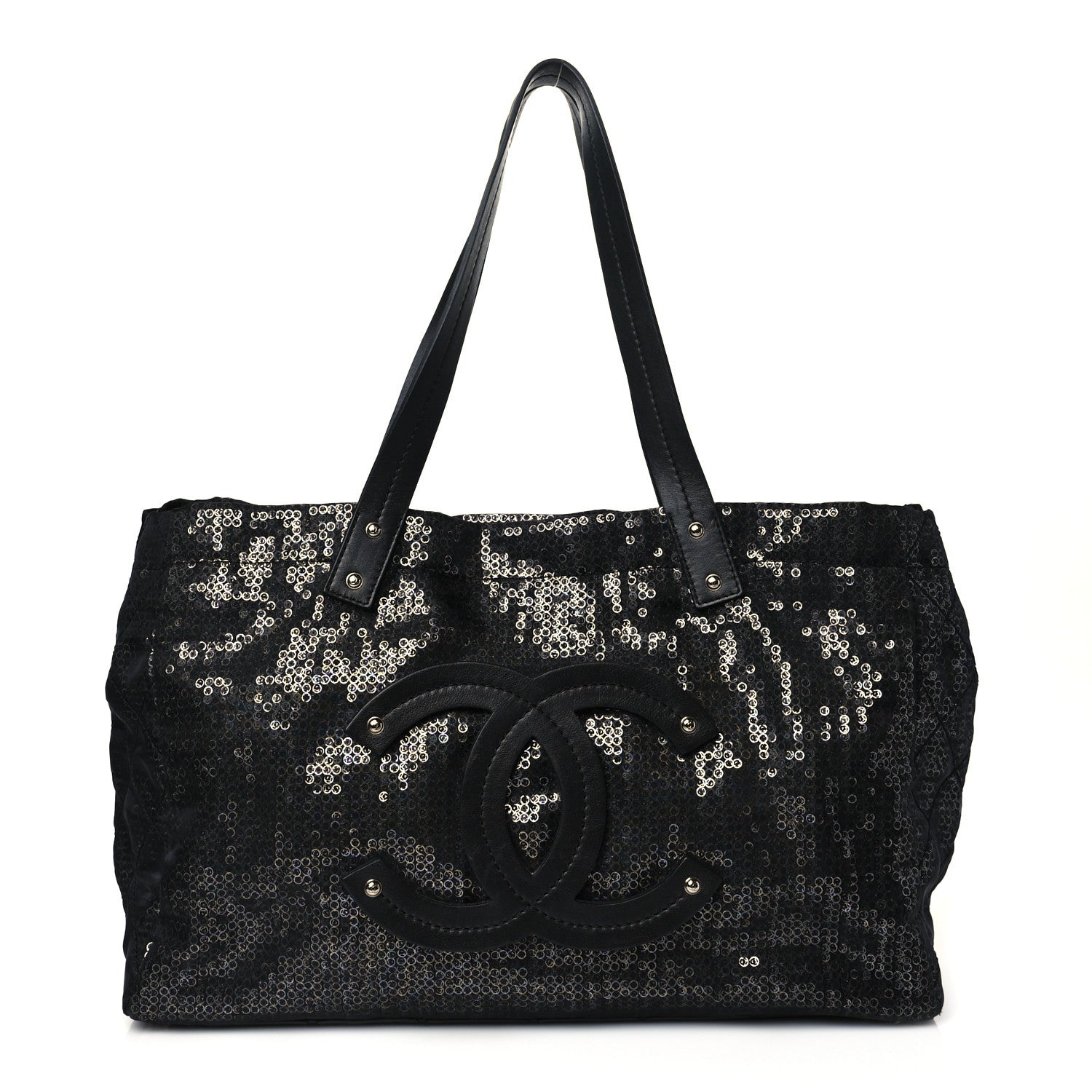 Chanel Calfskin Mesh Hidden Sequin CC Tote Black 2 of 10