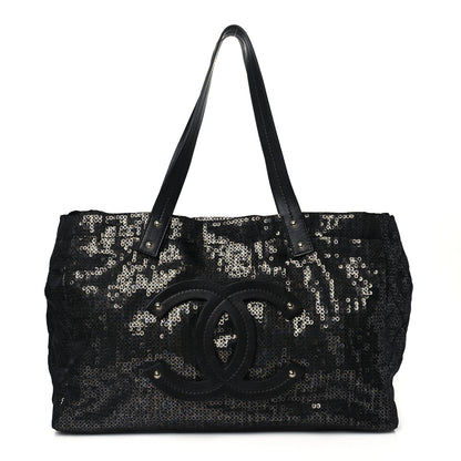 Chanel Calfskin Mesh Hidden Sequin CC Tote Black 2 of 10