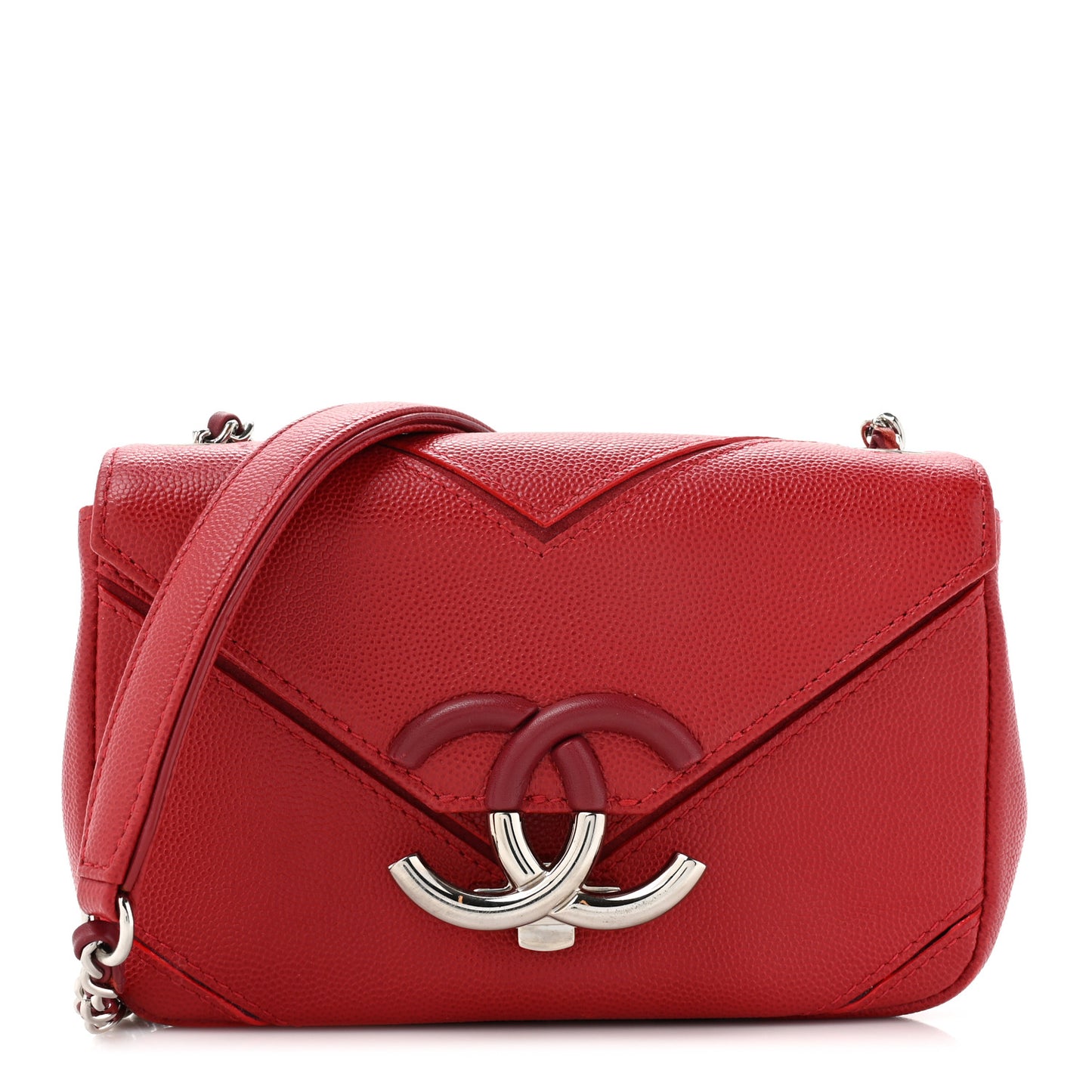 Caviar Macro Chevron Small Single Flap Red