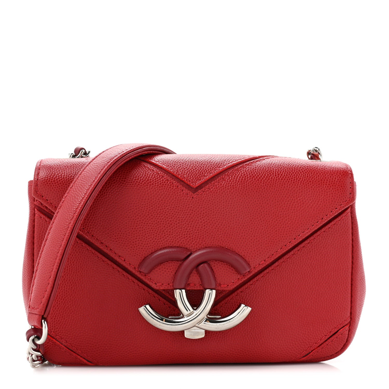 Chanel Caviar Macro Chevron Small Single Flap Red 1 of 15