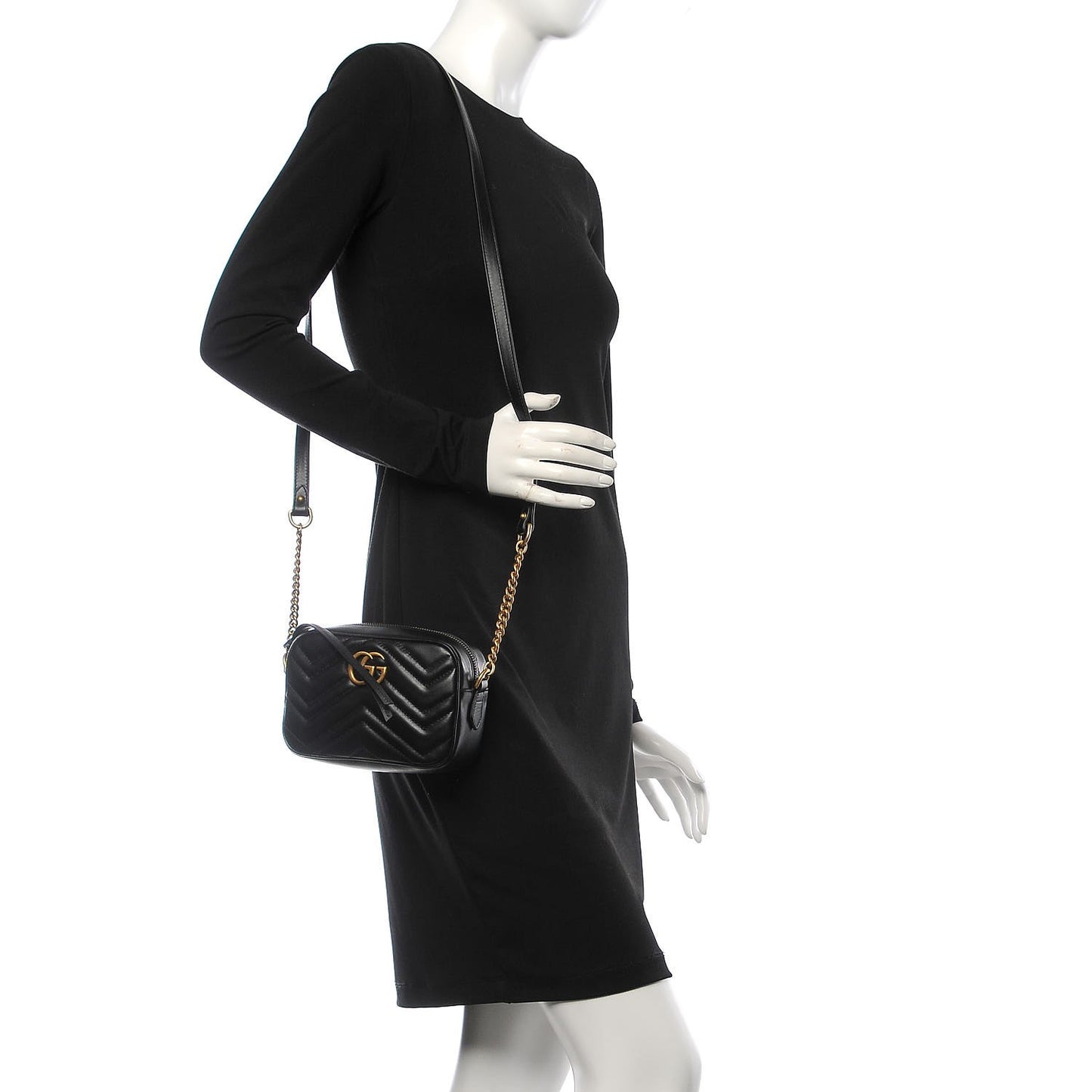 Calfskin Matelasse Mini GG Marmont Chain Shoulder Bag Black