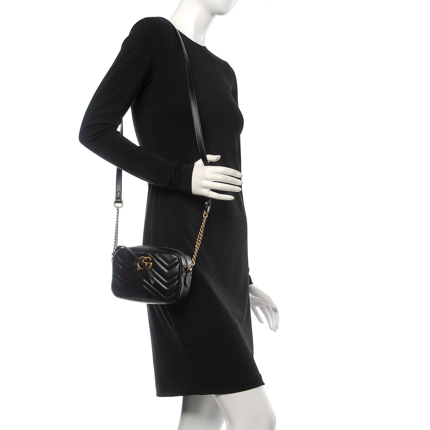 Gucci Calfskin Matelasse Mini GG Marmont Chain Shoulder Bag Black 2 of 8