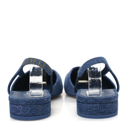 Chanel Denim Printed Mood Cap Toe CC Slingback Pumps 35.5 Light Blue Multicolor 6 of 10