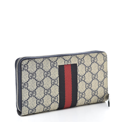 Gucci GG Supreme Monogram Web Zip Around Wallet Beige Blue 3 of 9